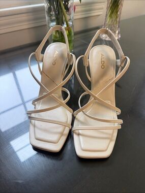 ALDO Cream Strappy Square-Toe Slingback Heels